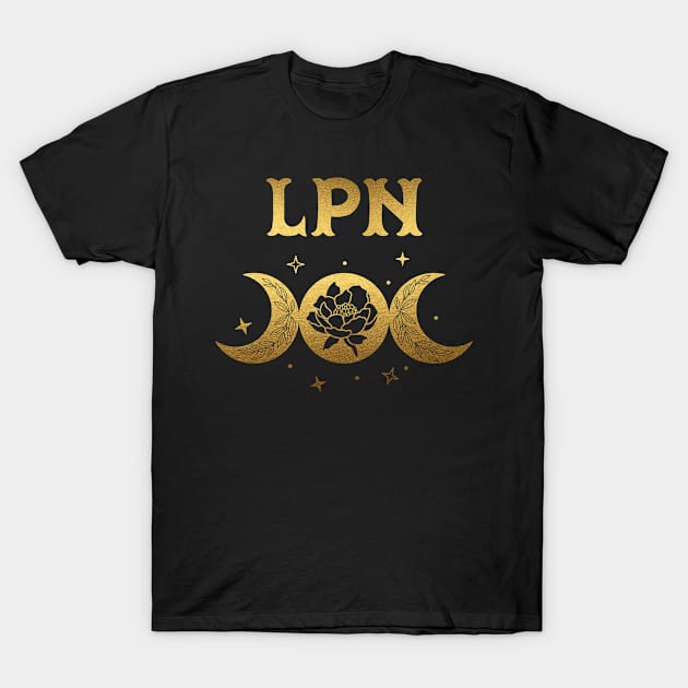 Lpn - Boho Moon & Wild Rose Golden Design T-Shirt by best-vibes-only